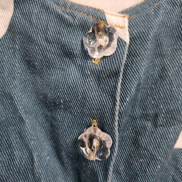 Unique Vintage Blue Denim & Egg Flower Print Fit & Flare Dress Medium (6-8) - Picture 5 of 13